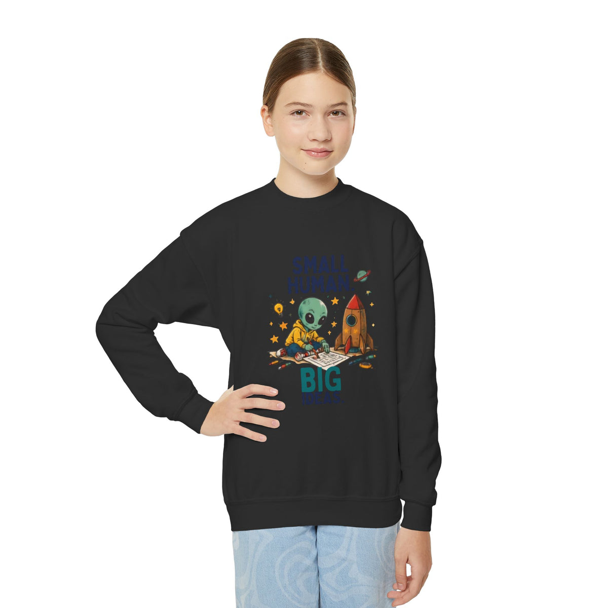 Small Human Big Ideas sweatshirt | Kids Space Alien Rocket crewneck