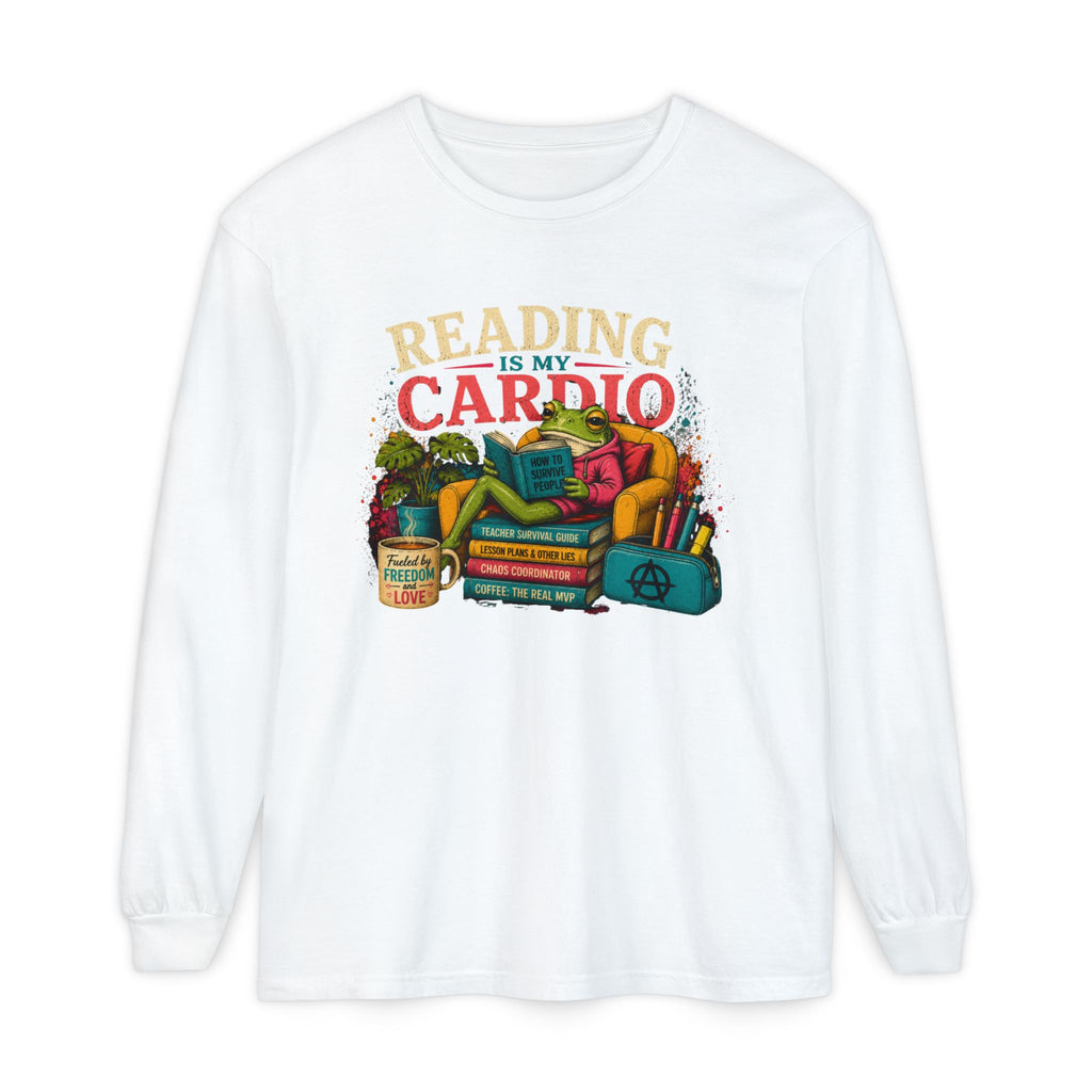 Reading Is My Cardio Long Sleeve Tee | Stack of Books Illustration