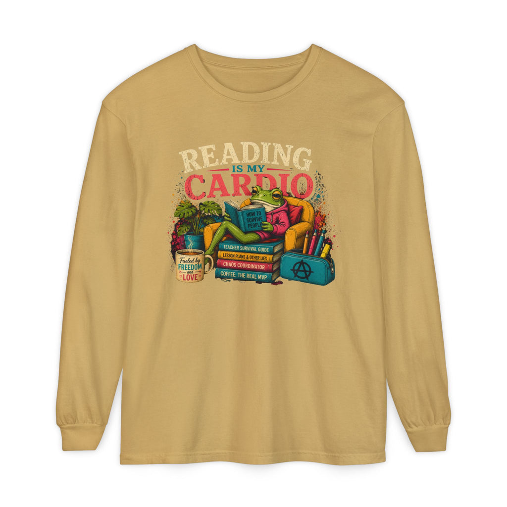 Reading Is My Cardio Long Sleeve Tee | Stack of Books Illustration