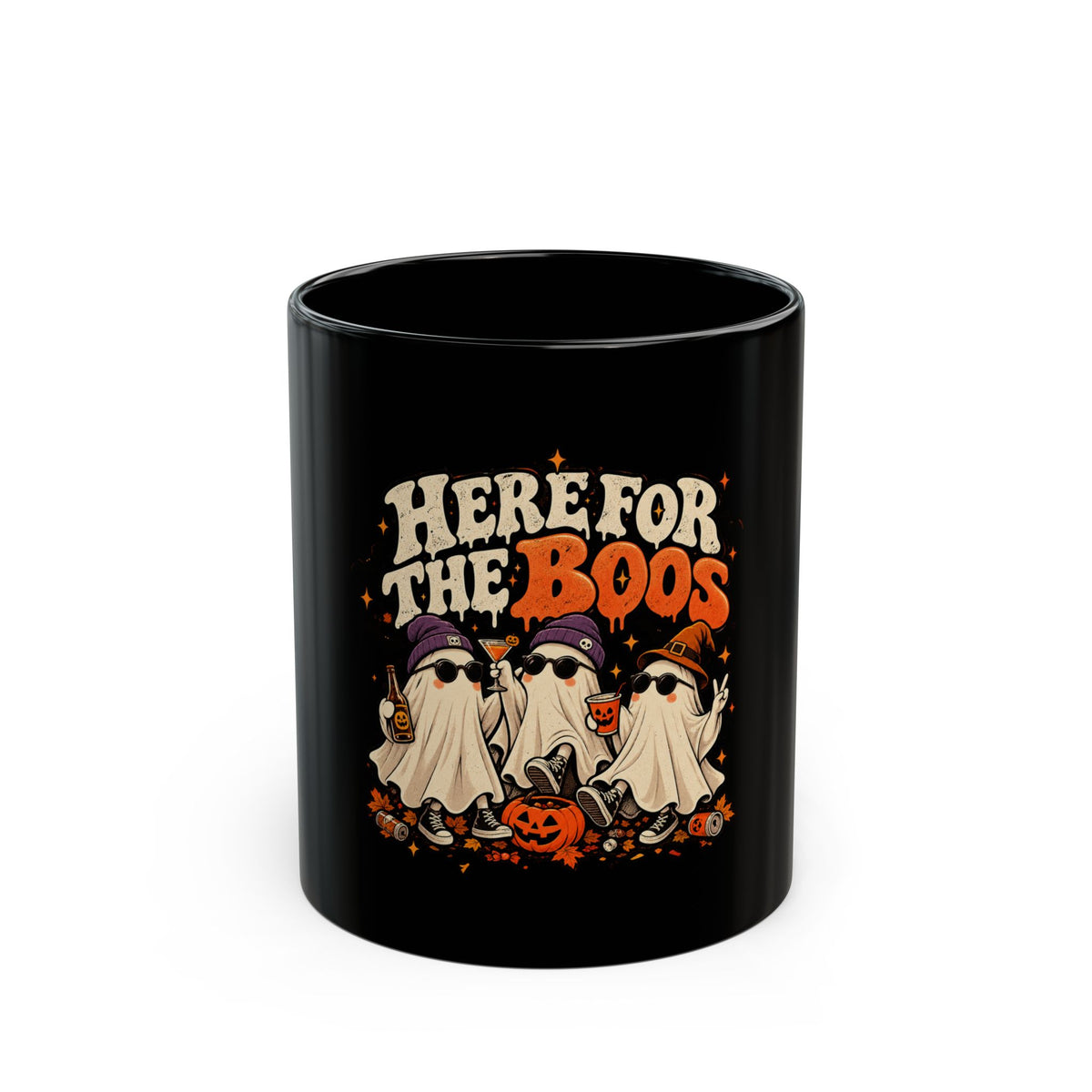 Here for the Boos Halloween Ghosts Black Mug