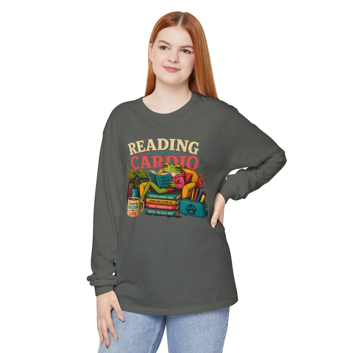Reading Is My Cardio Long Sleeve Tee | Stack of Books Illustration