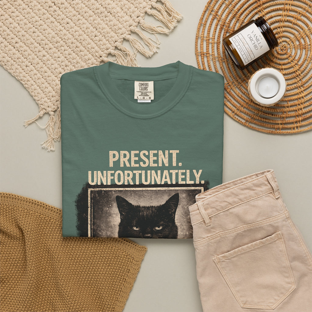 Present Unfortunately Mugshot Cat T-shirt | Vintage Black Cat Portrait