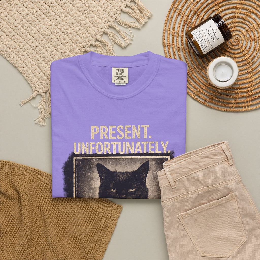 Present Unfortunately Mugshot Cat T-shirt | Vintage Black Cat Portrait