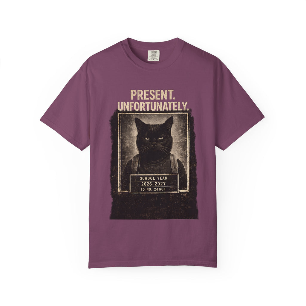 Present Unfortunately Mugshot Cat T-shirt | Vintage Black Cat Portrait