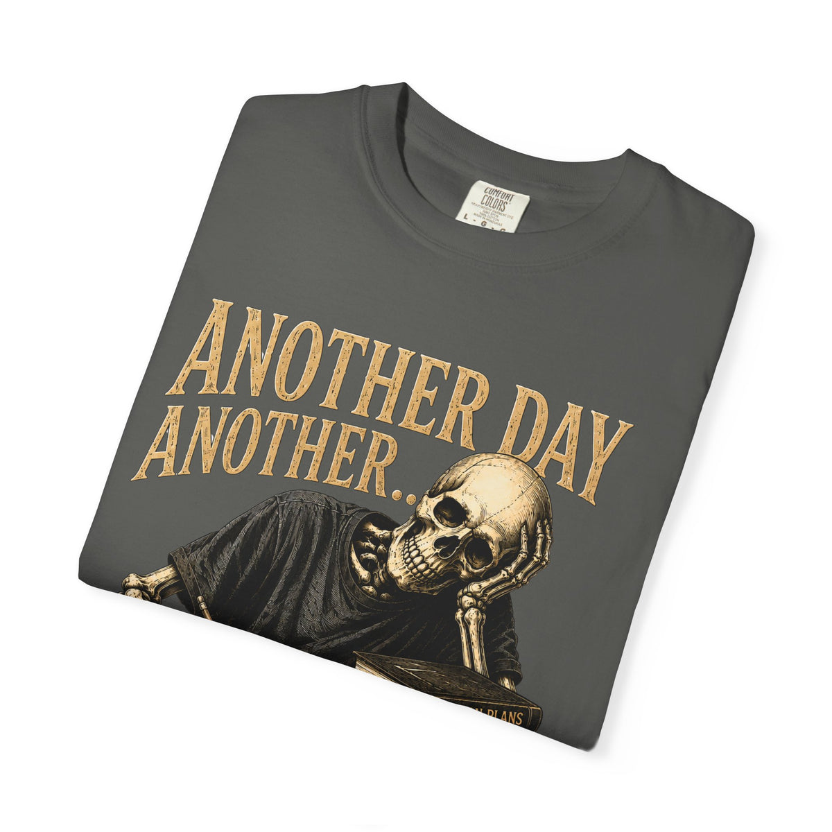 Another Day Another... skeleton study shirt | skull stack of books tee