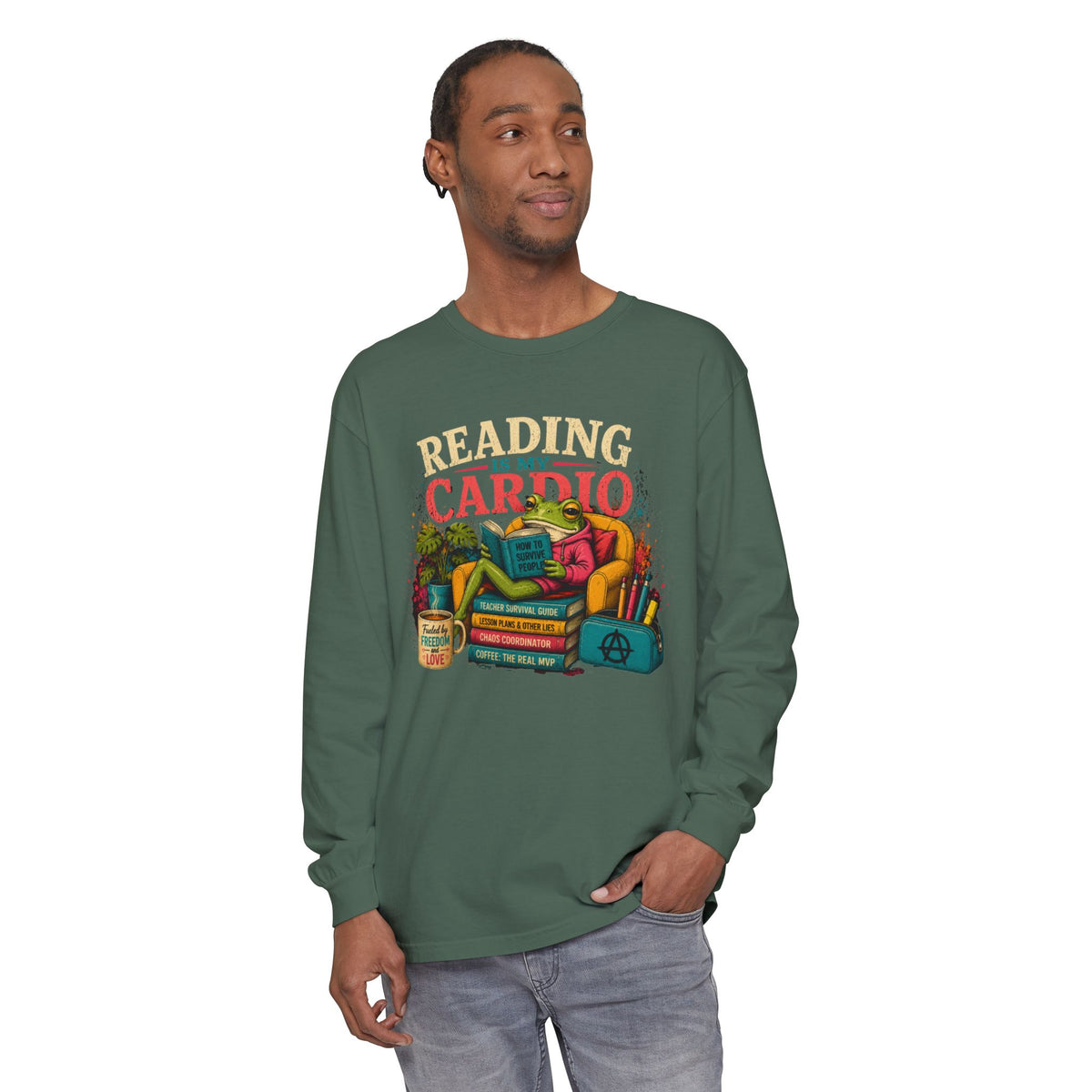 Reading Is My Cardio Long Sleeve Tee | Stack of Books Illustration