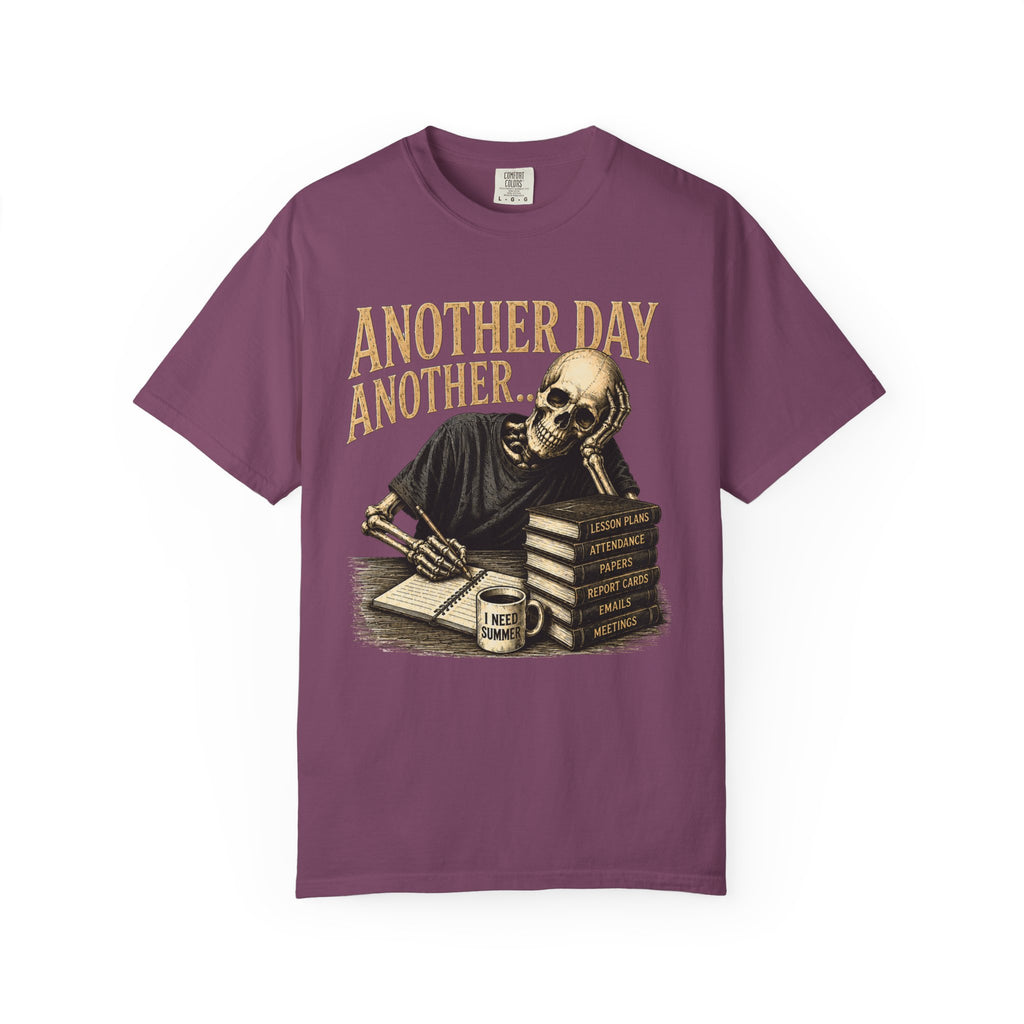 Another Day Another... skeleton study shirt | skull stack of books tee