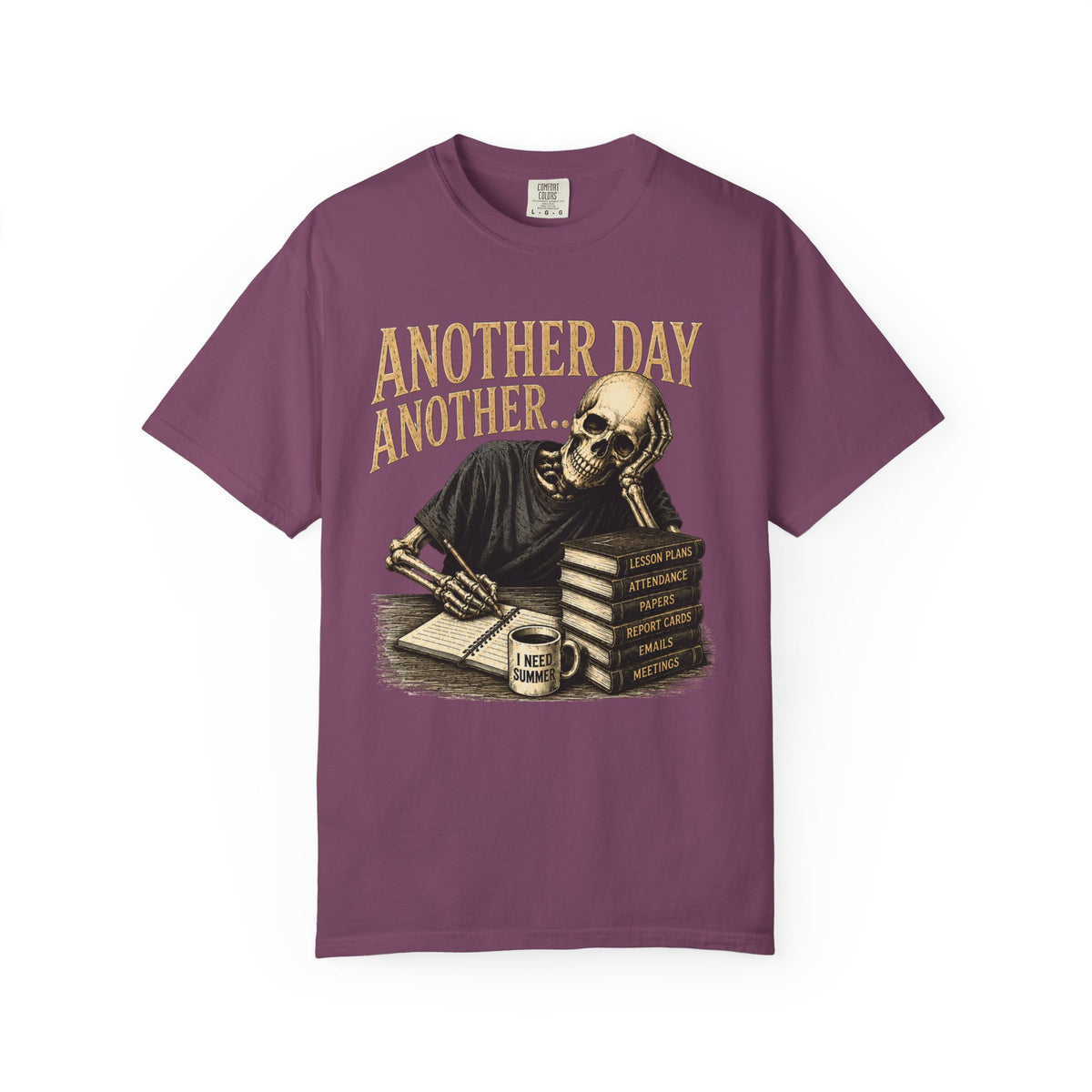 Another Day Another... skeleton study shirt | skull stack of books tee