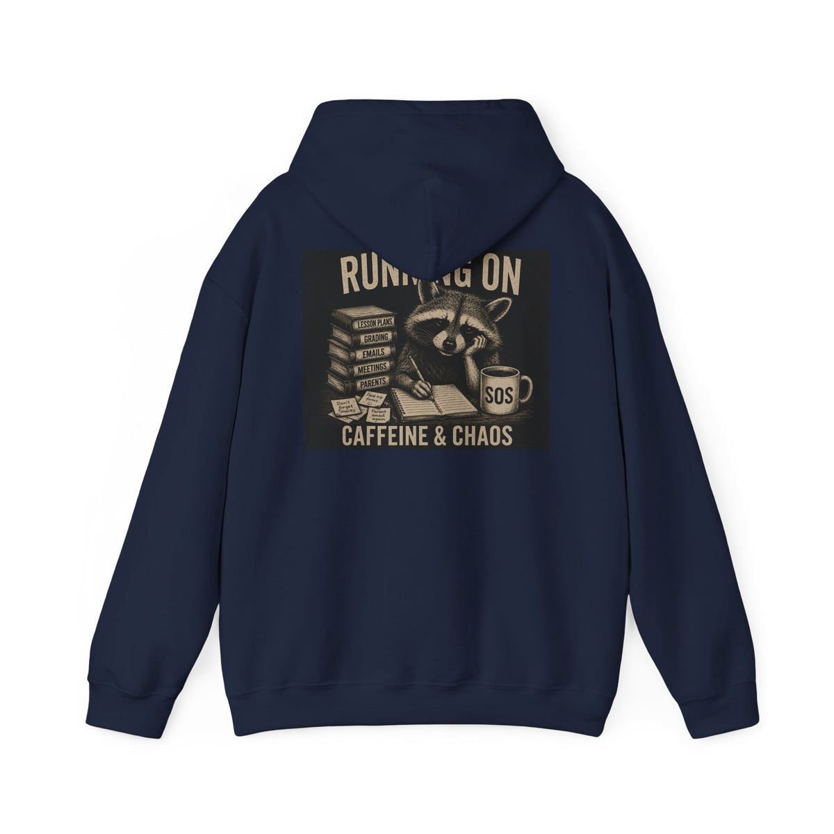 Running on Caffeine & Chaos Hoodie | Raccoon Coffee Stack Illustration