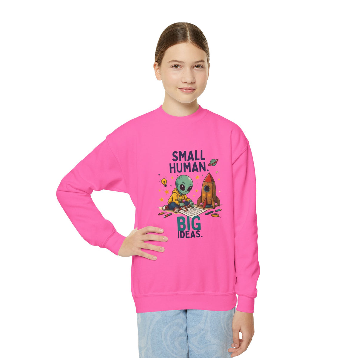 Small Human Big Ideas sweatshirt | Kids Space Alien Rocket crewneck