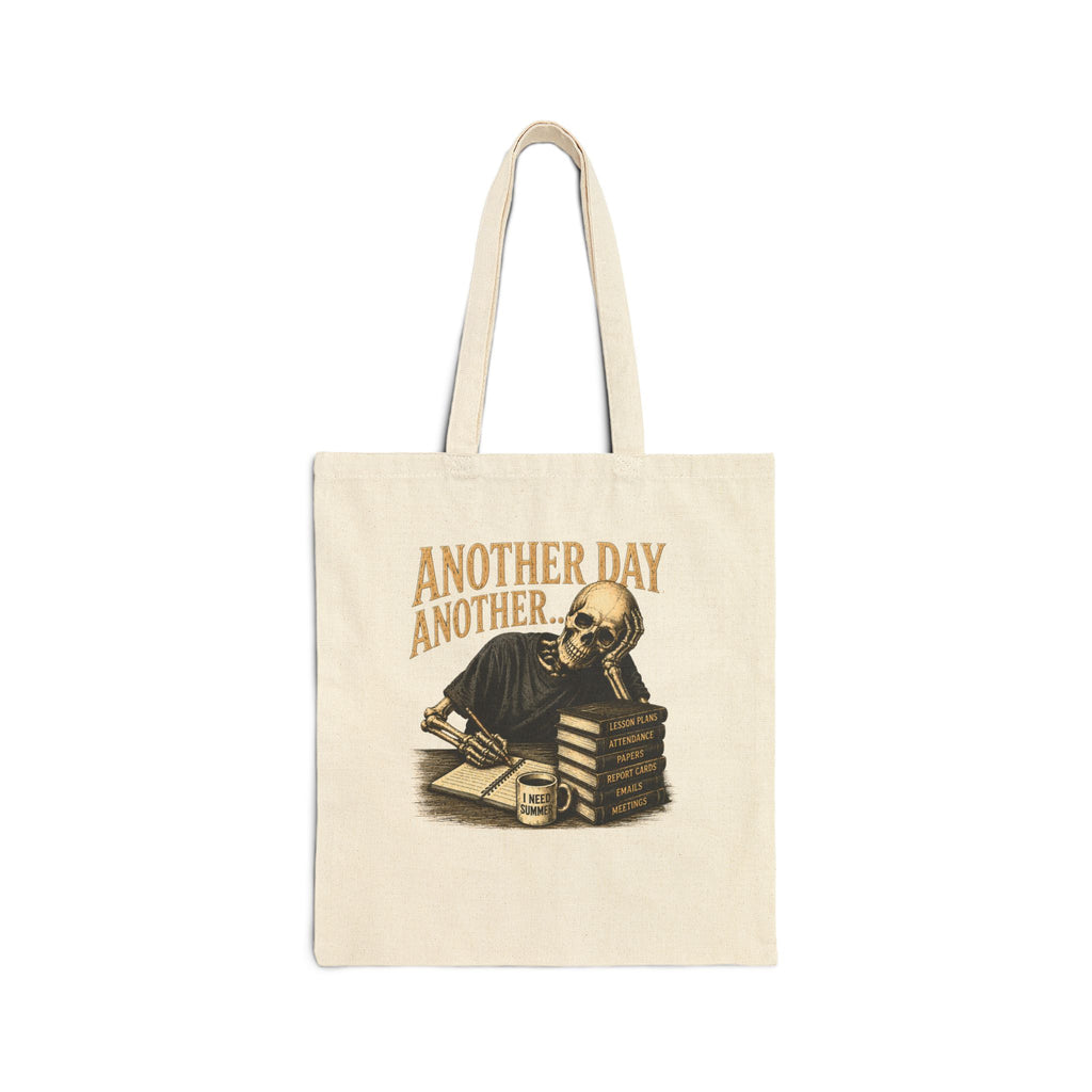 Another Day Another... skeleton reading Tote Bag | vintage skull illustration