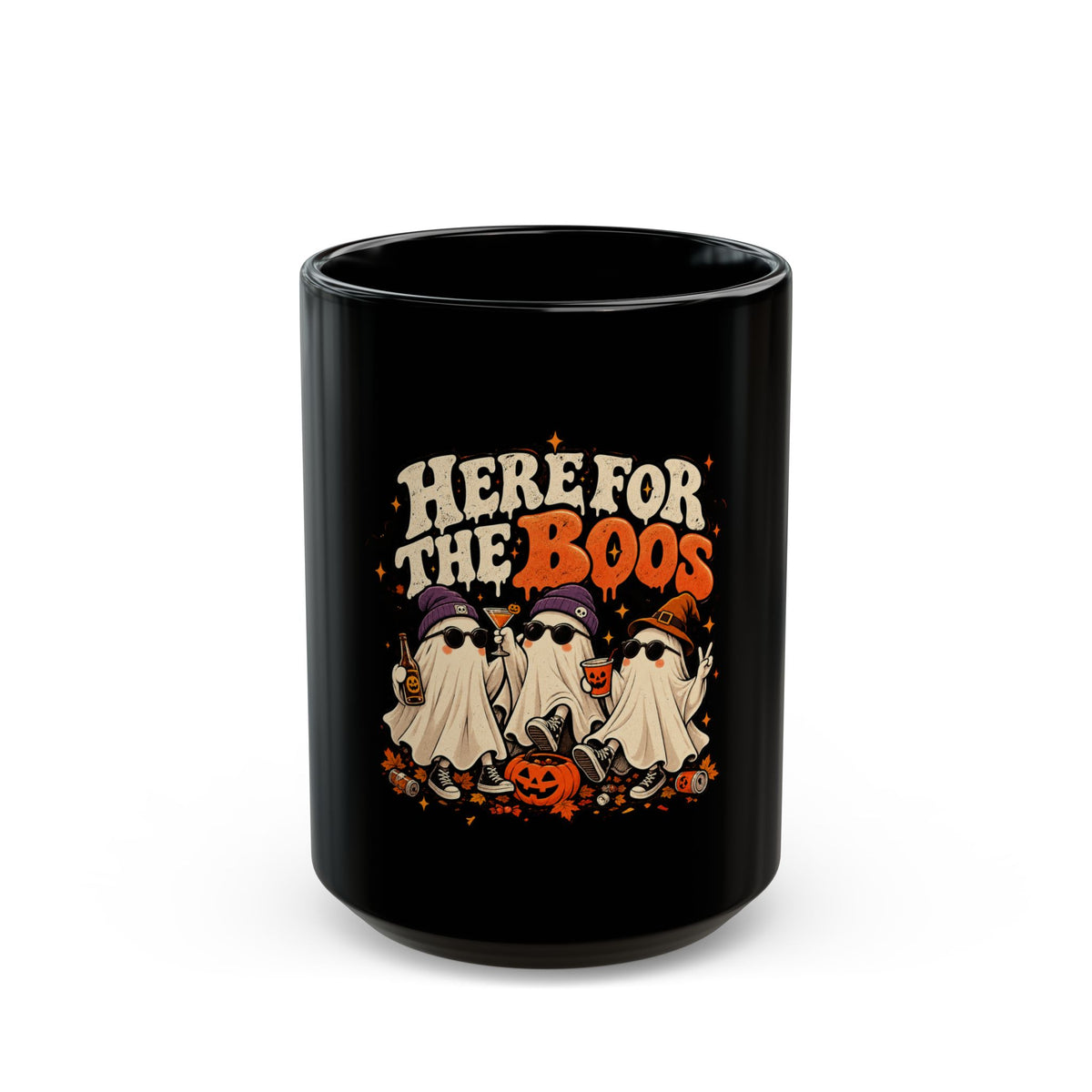 Here for the Boos Halloween Ghosts Black Mug