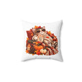 Cozy Fall Cat Square Pillow – Pumpkin Spice Autumn Decor