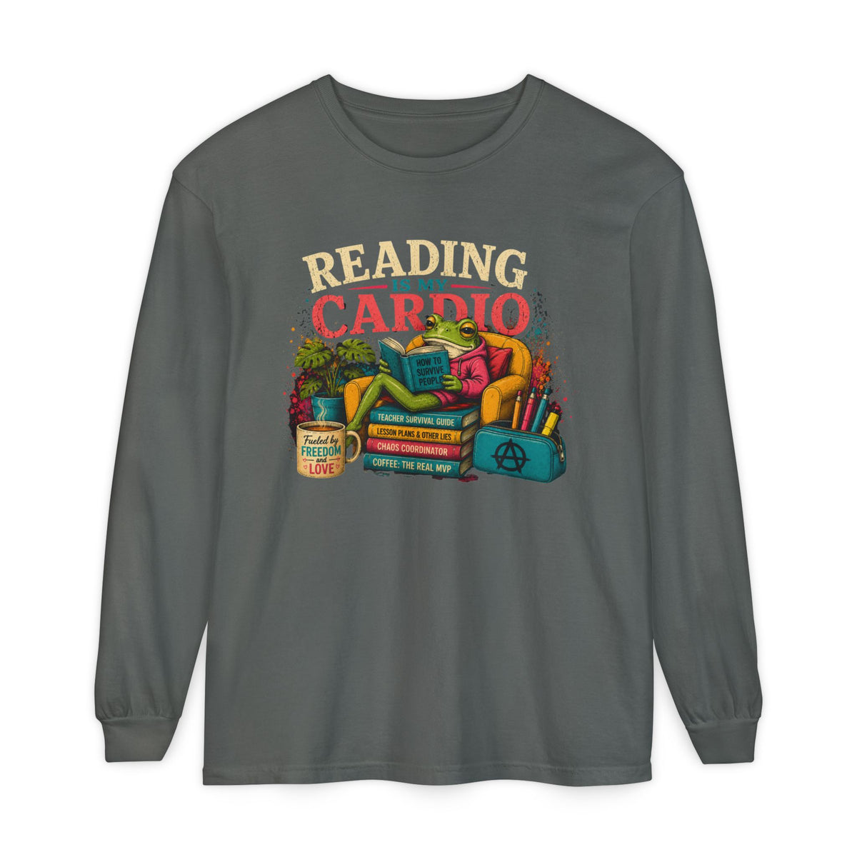 Reading Is My Cardio Long Sleeve Tee | Stack of Books Illustration