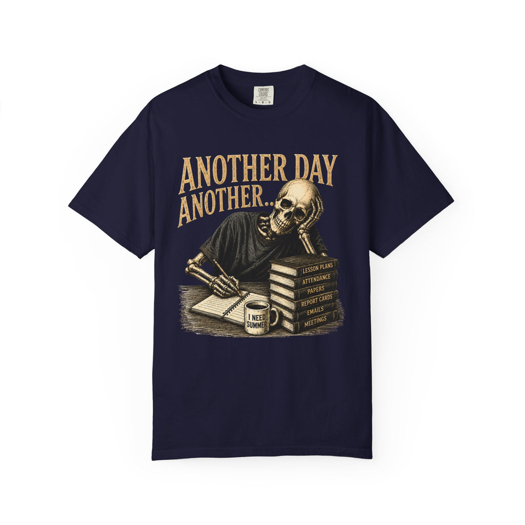 Another Day Another... skeleton study shirt | skull stack of books tee