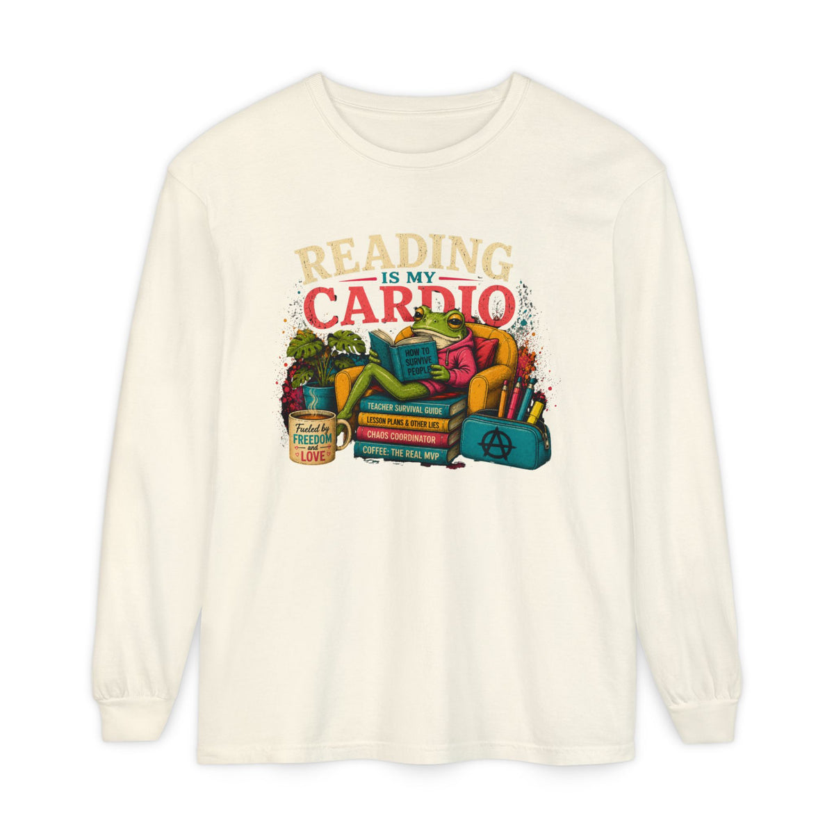 Reading Is My Cardio Long Sleeve Tee | Stack of Books Illustration