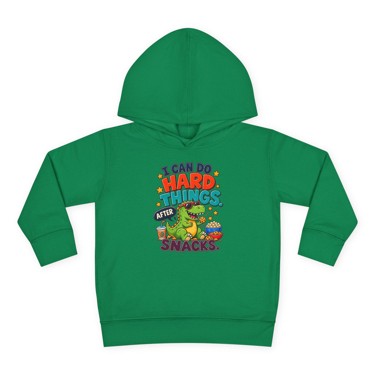 Toddler Hoodie – “I Can Do Hard Things After Snacks” Motivational Dinosaur Pullover