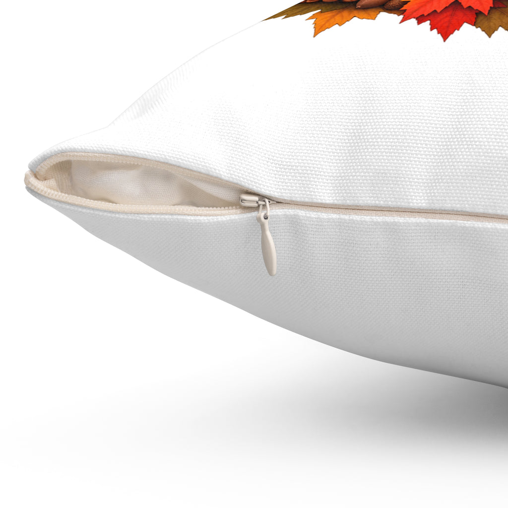 Cozy Fall Cat Square Pillow – Pumpkin Spice Autumn Decor