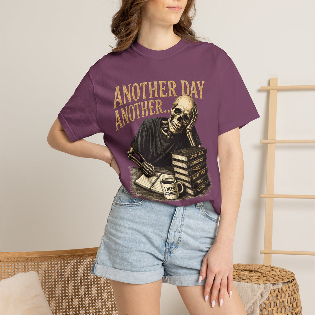 Another Day Another... skeleton study shirt | skull stack of books tee