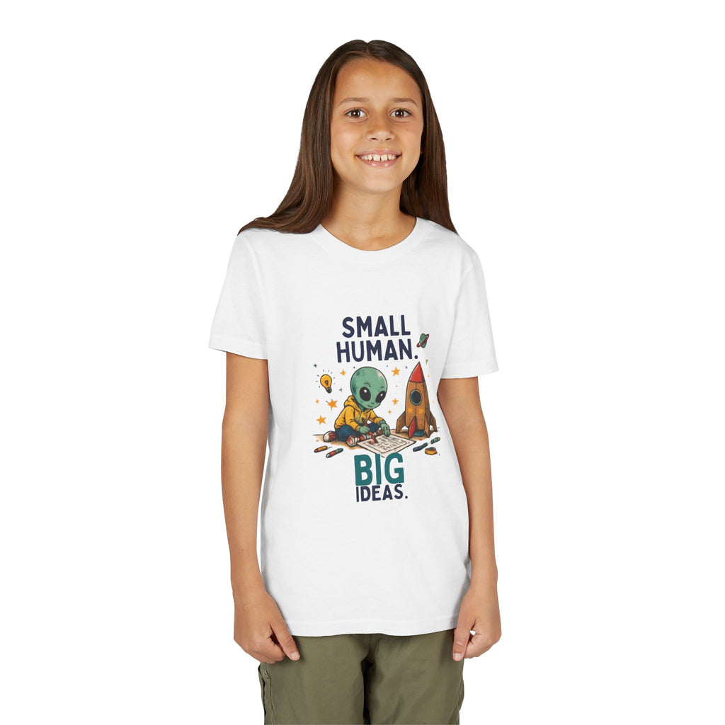Small Human Big Ideas Youth Tee | Cute Alien Rocket Kids Shirt