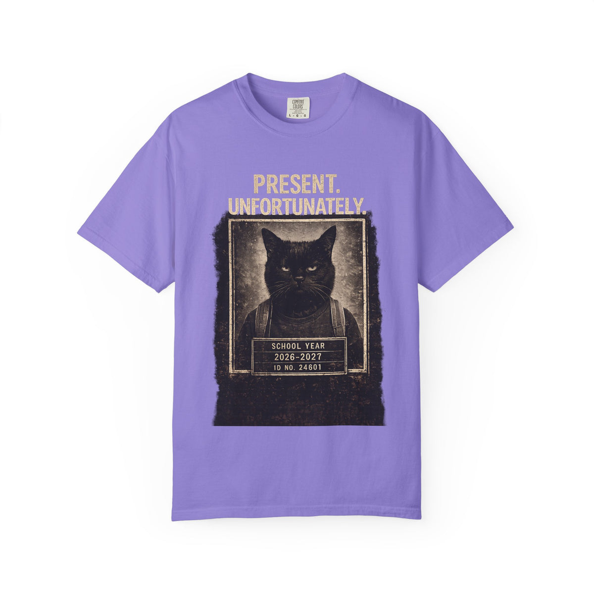 Present Unfortunately Mugshot Cat T-shirt | Vintage Black Cat Portrait