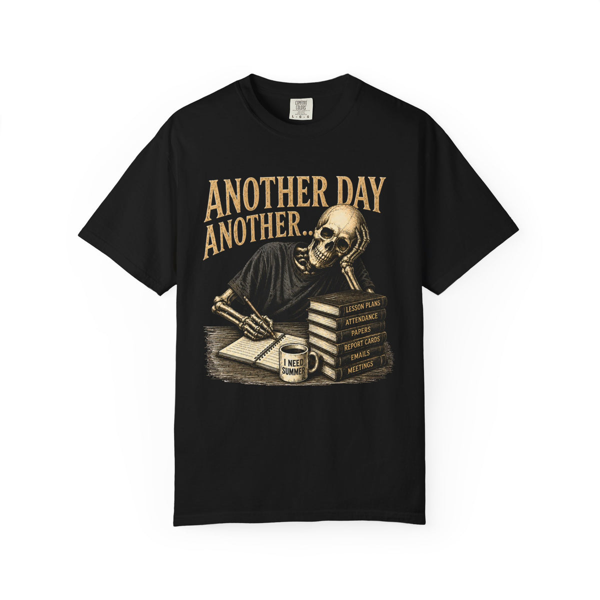 Another Day Another... skeleton study shirt | skull stack of books tee