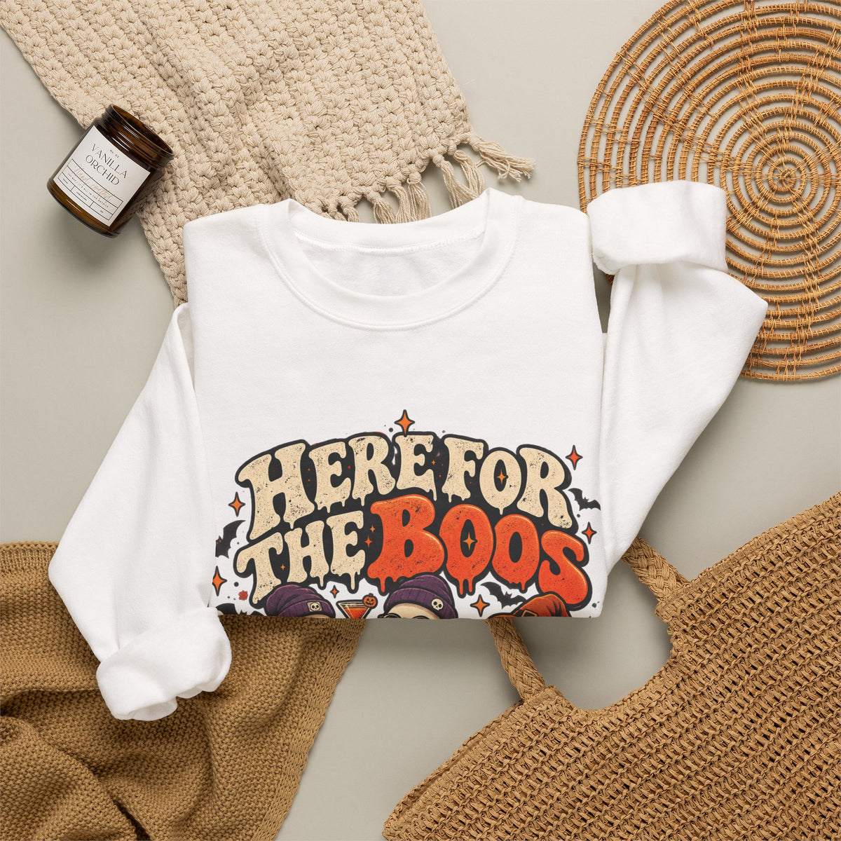 Here for the Boos Halloween Ghosts Crewneck Sweatshirt