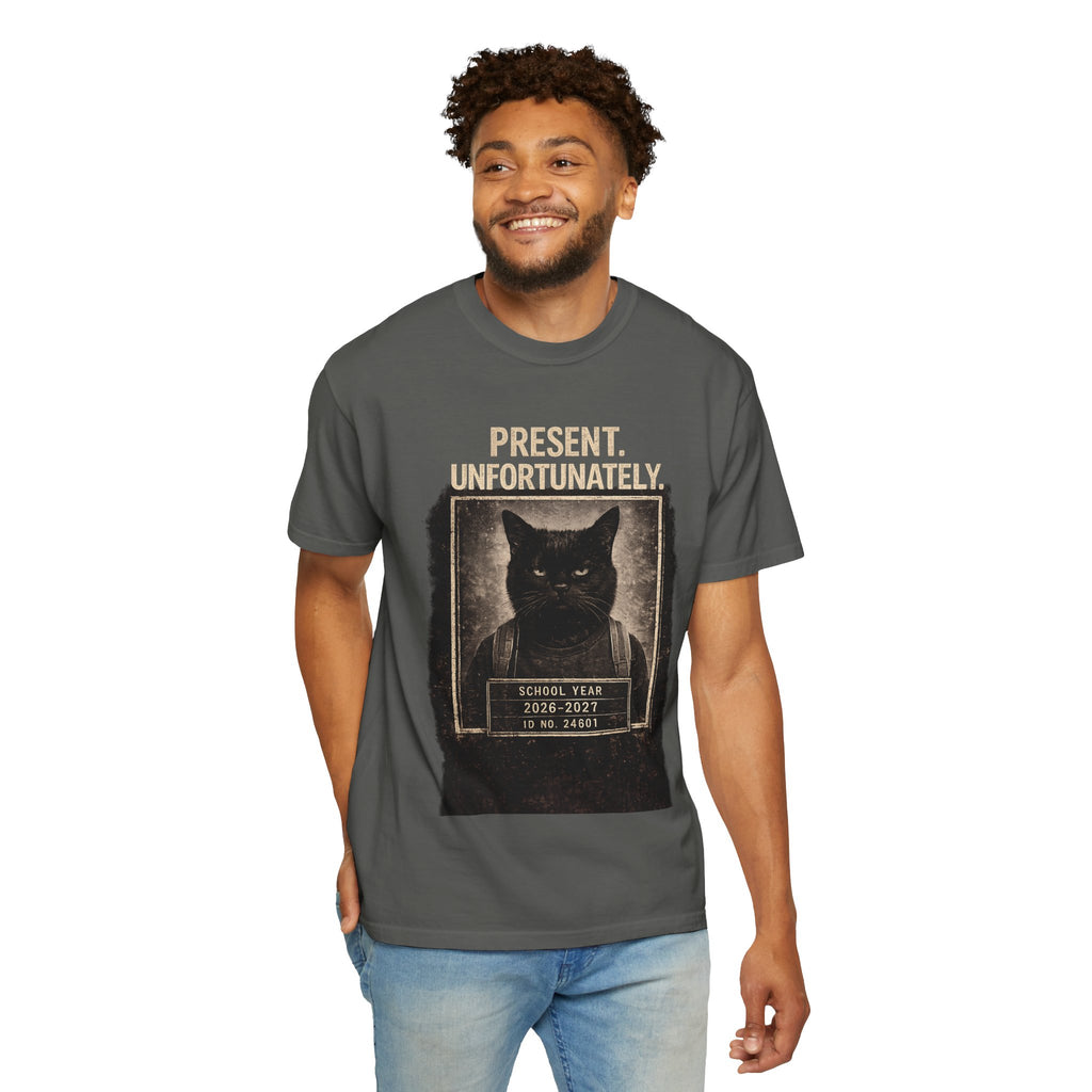 Present Unfortunately Mugshot Cat T-shirt | Vintage Black Cat Portrait