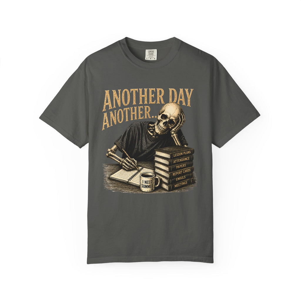 Another Day Another... skeleton study shirt | skull stack of books tee