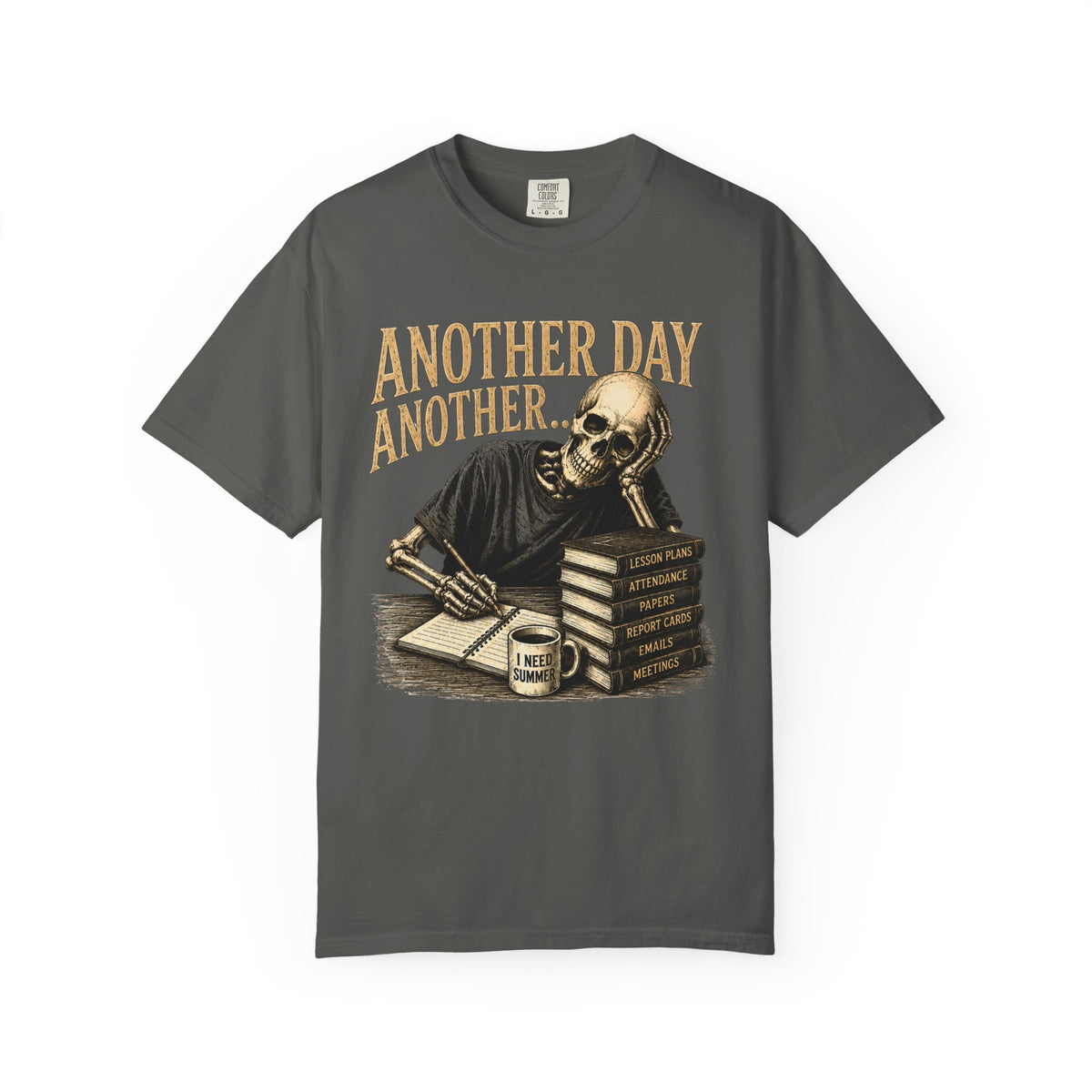Another Day Another... skeleton study shirt | skull stack of books tee