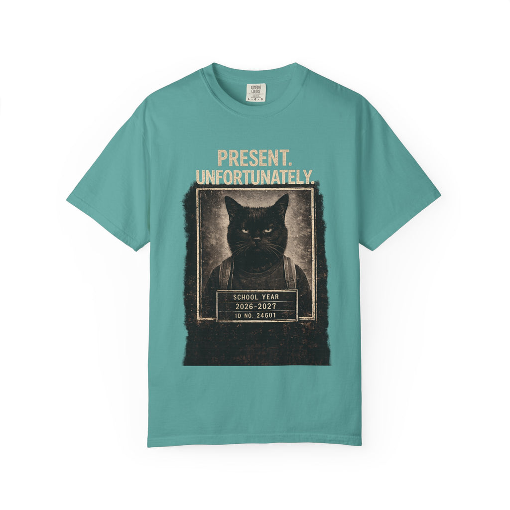 Present Unfortunately Mugshot Cat T-shirt | Vintage Black Cat Portrait