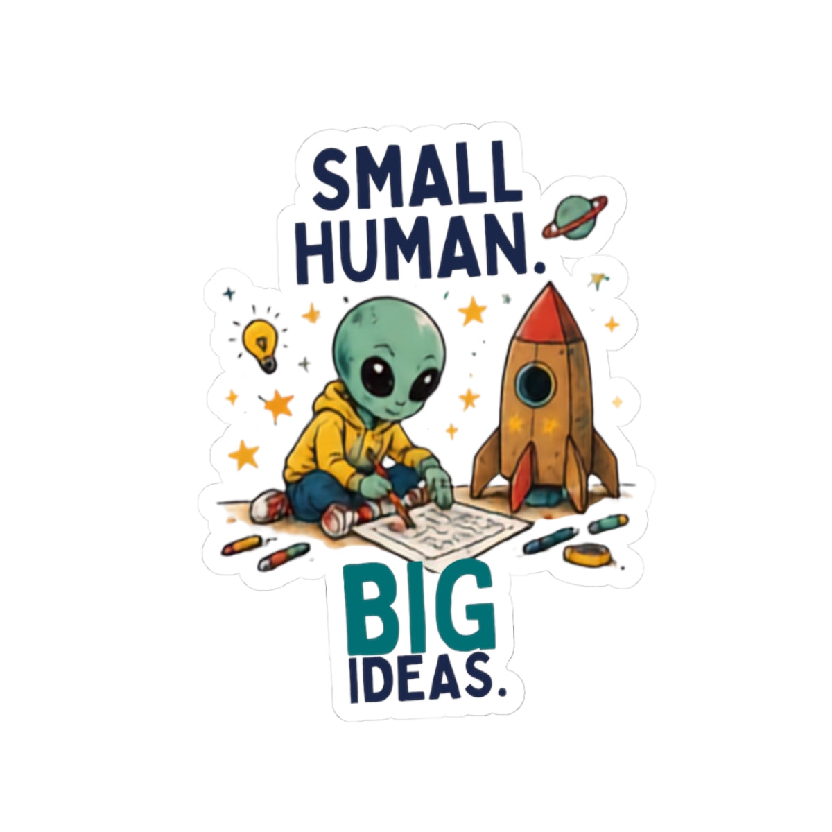 Small Human Big Ideas alien kid sticker | kiss-cut vinyl laptop decal