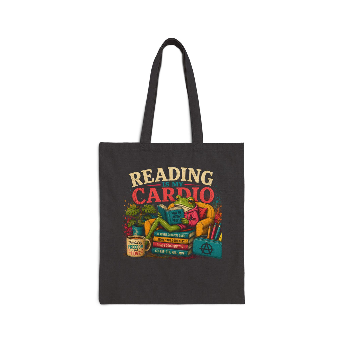 Reading Is My Cardio Tote Bag | Book Lover Stack Illustration