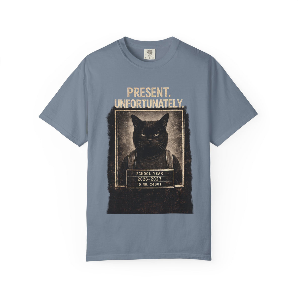 Present Unfortunately Mugshot Cat T-shirt | Vintage Black Cat Portrait
