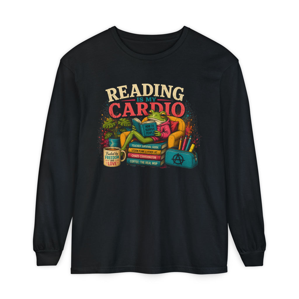 Reading Is My Cardio Long Sleeve Tee | Stack of Books Illustration