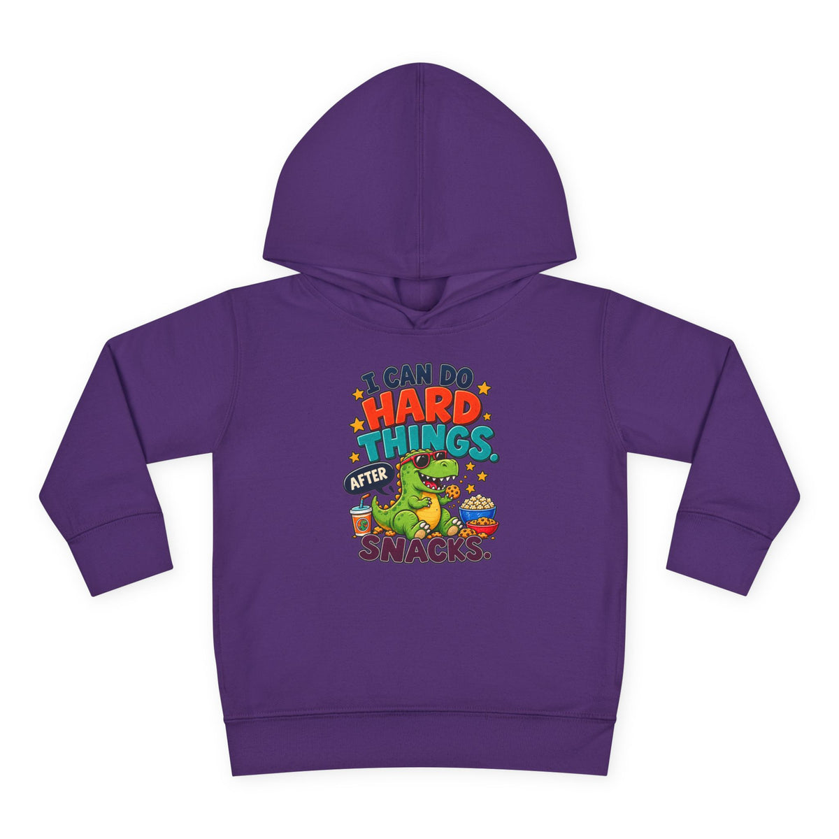 Toddler Hoodie – “I Can Do Hard Things After Snacks” Motivational Dinosaur Pullover