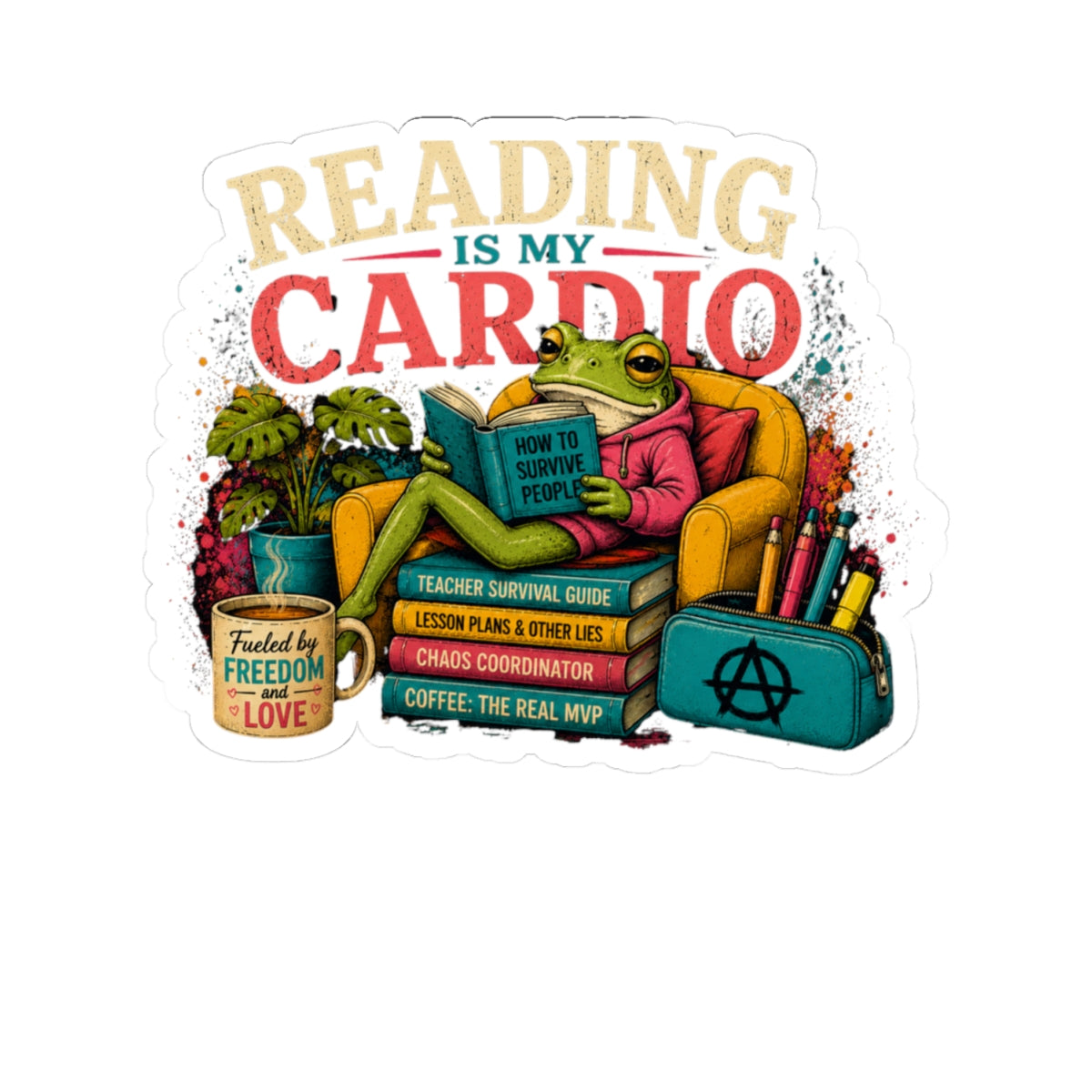 Reading Is My Cardio Sticker | Frog Reading on Armchair, Book Lover