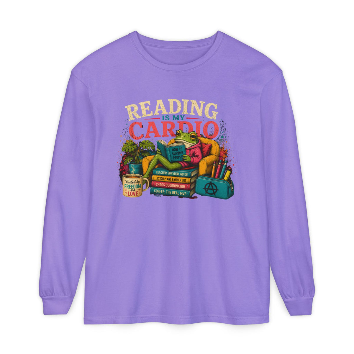 Reading Is My Cardio Long Sleeve Tee | Stack of Books Illustration