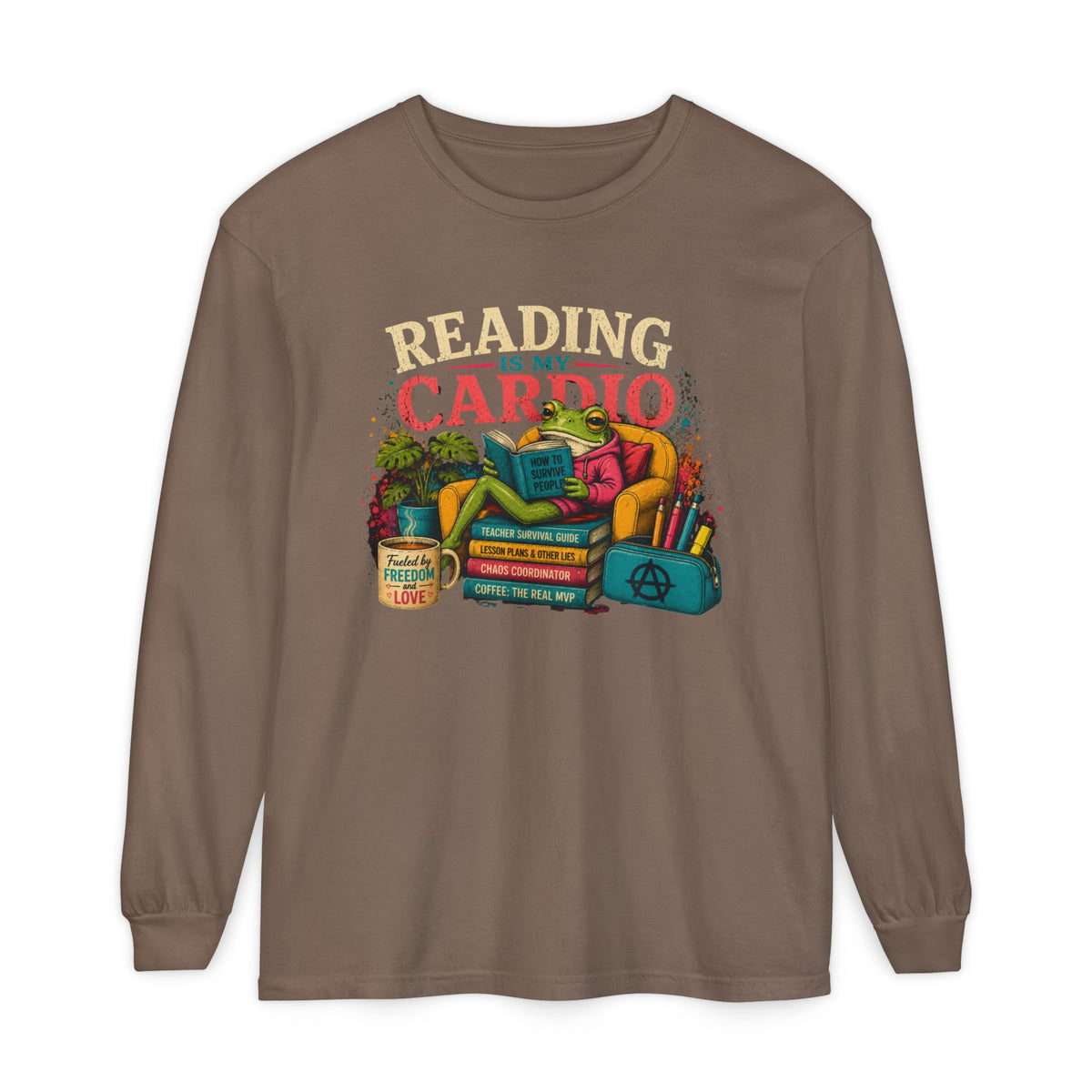Reading Is My Cardio Long Sleeve Tee | Stack of Books Illustration