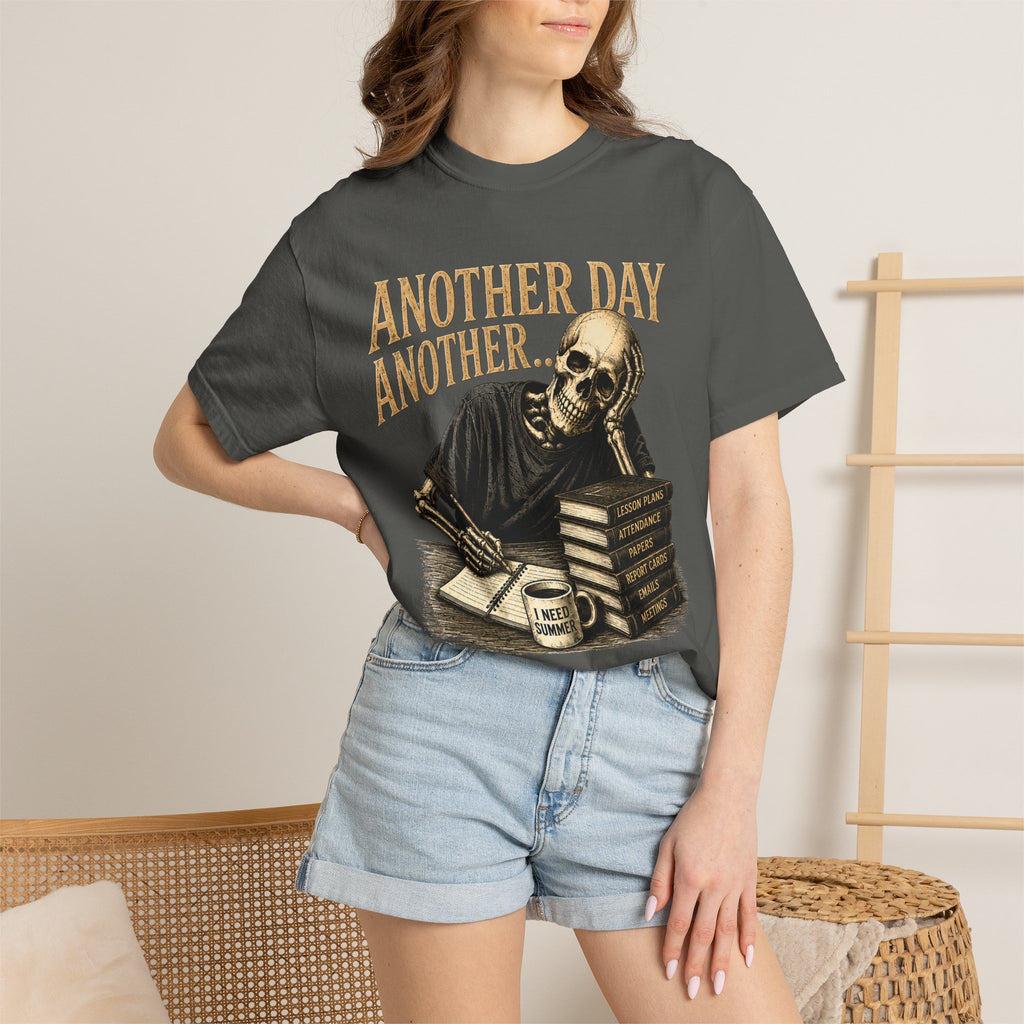 Another Day Another... skeleton study shirt | skull stack of books tee