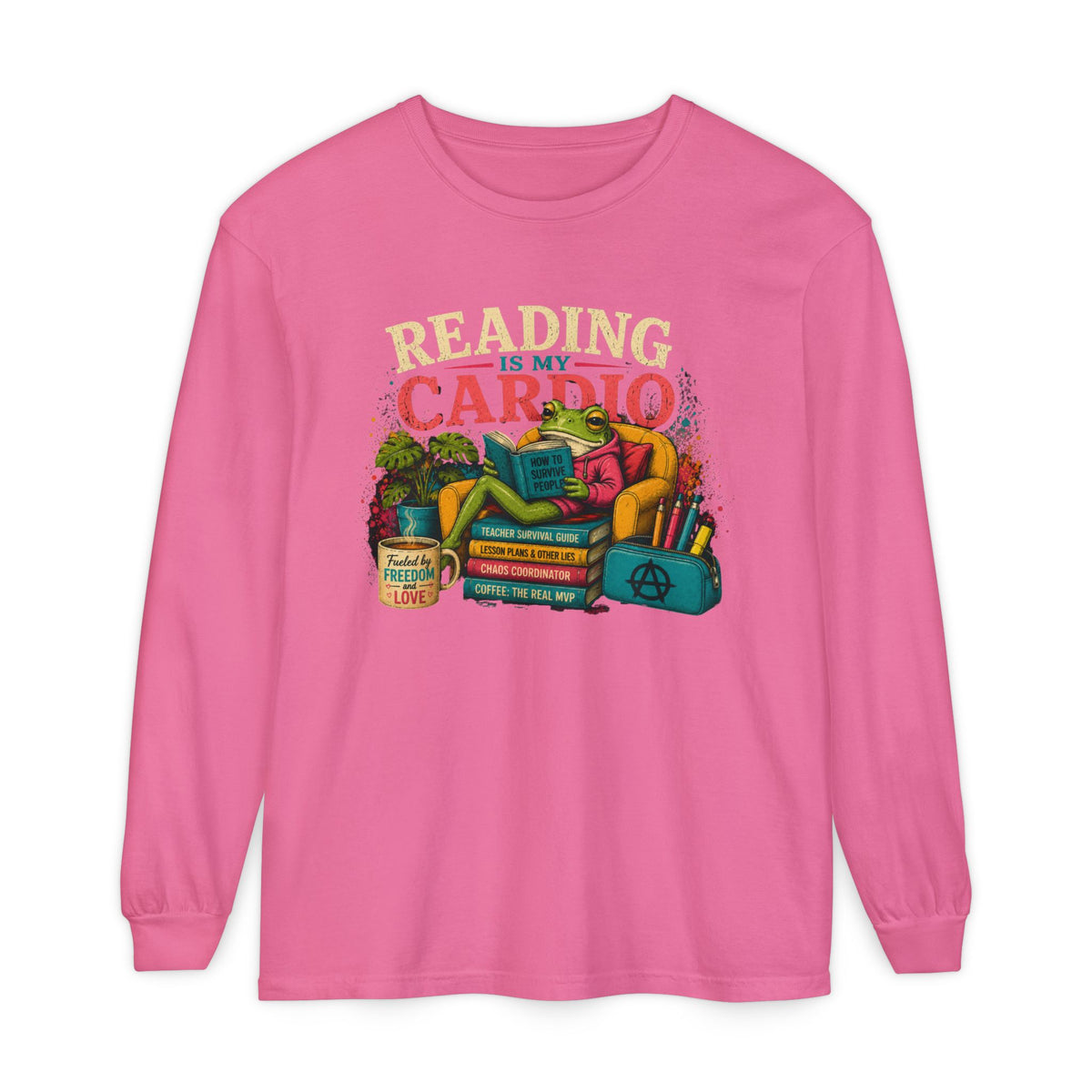 Reading Is My Cardio Long Sleeve Tee | Stack of Books Illustration