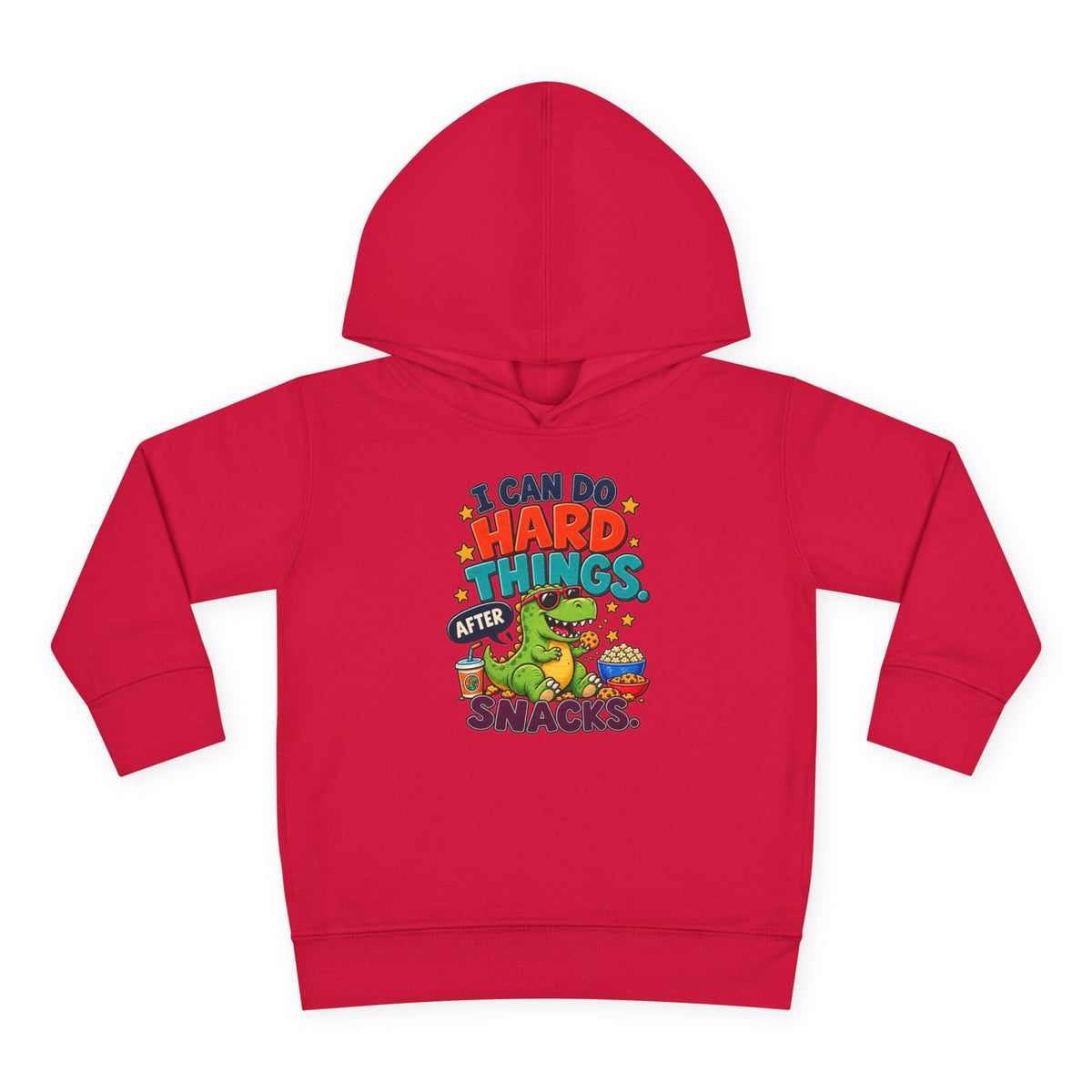 Toddler Hoodie – “I Can Do Hard Things After Snacks” Motivational Dinosaur Pullover