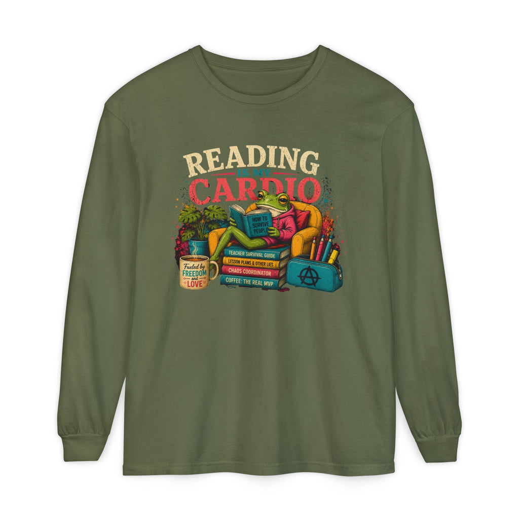 Reading Is My Cardio Long Sleeve Tee | Stack of Books Illustration