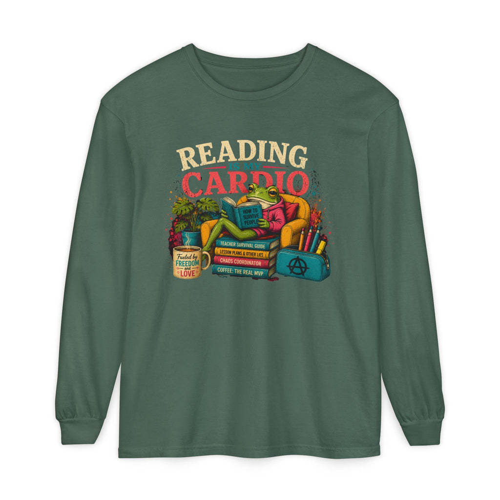 Reading Is My Cardio Long Sleeve Tee | Stack of Books Illustration