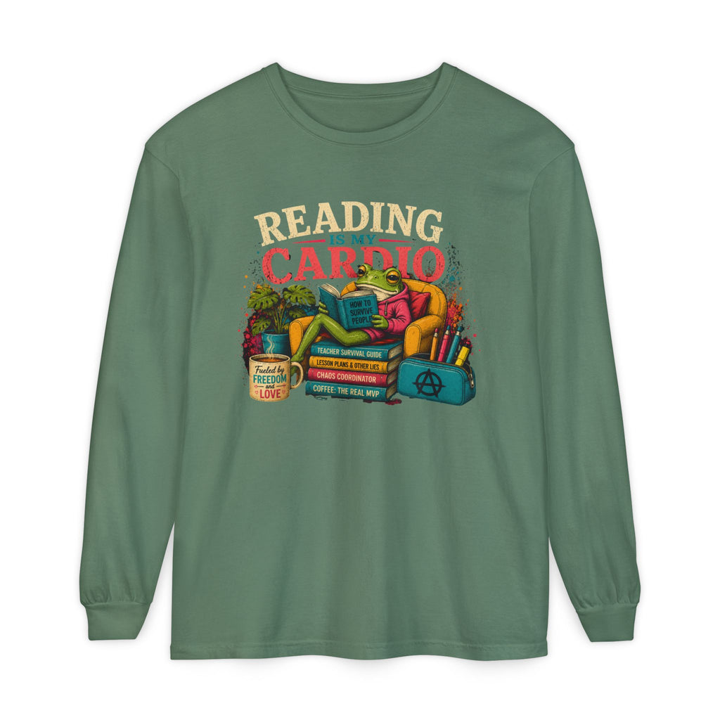 Reading Is My Cardio Long Sleeve Tee | Stack of Books Illustration