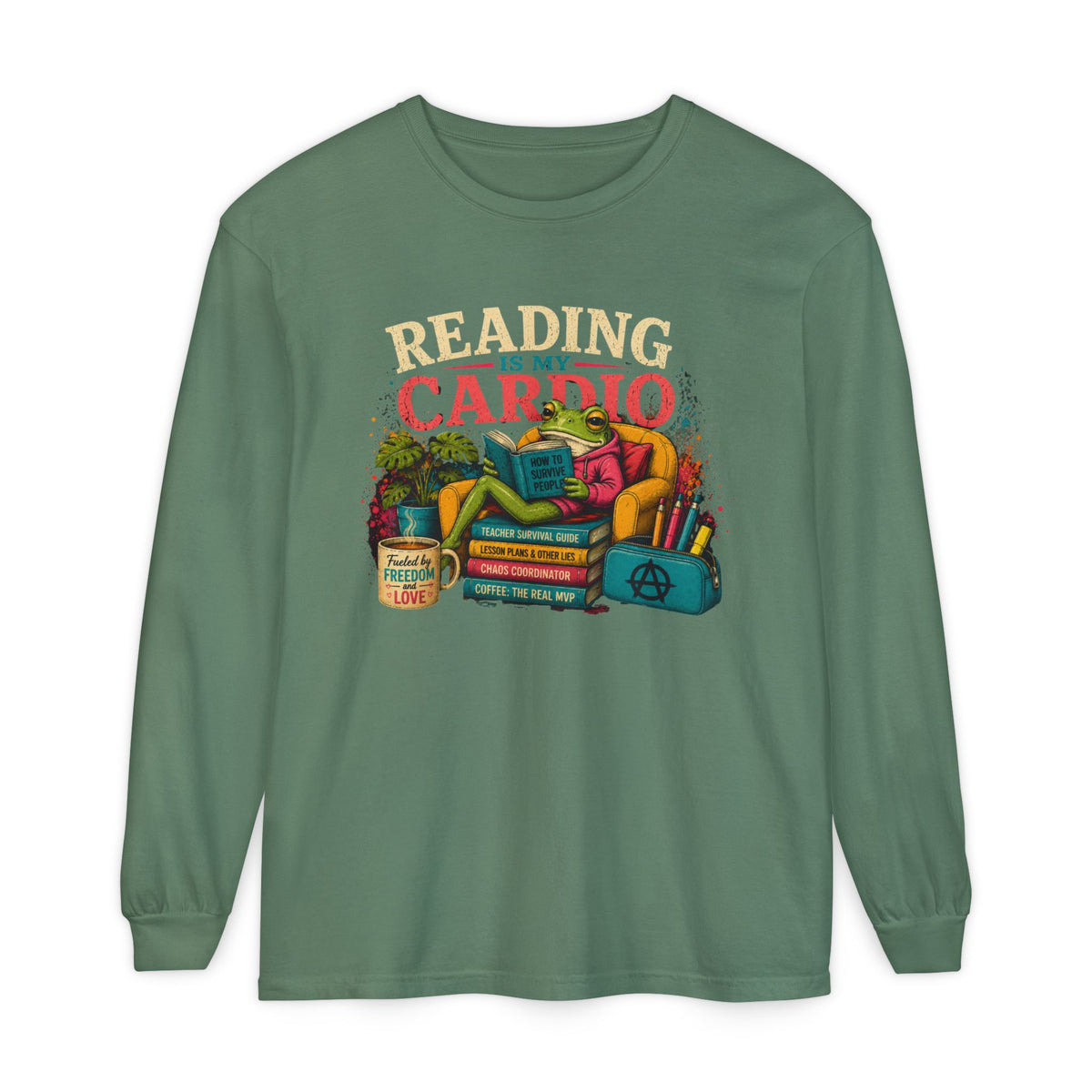 Reading Is My Cardio Long Sleeve Tee | Stack of Books Illustration