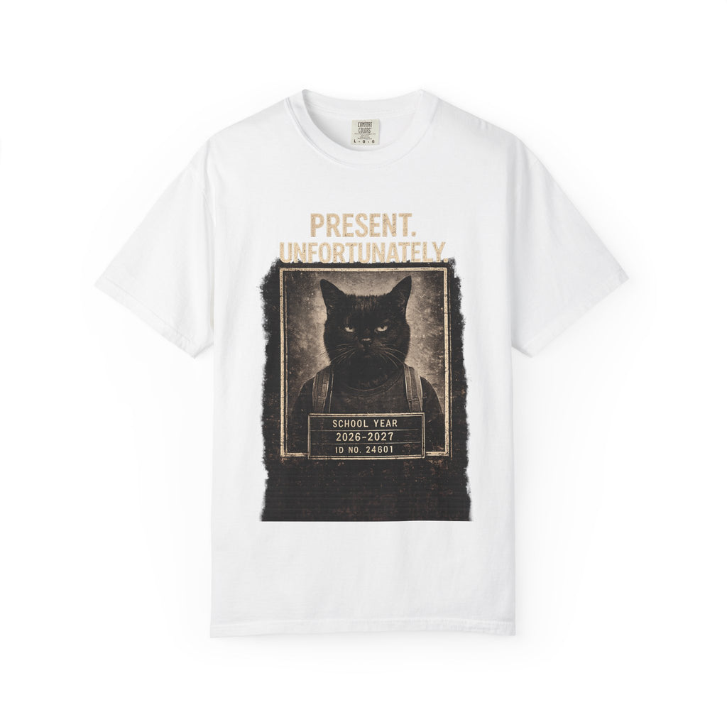 Present Unfortunately Mugshot Cat T-shirt | Vintage Black Cat Portrait