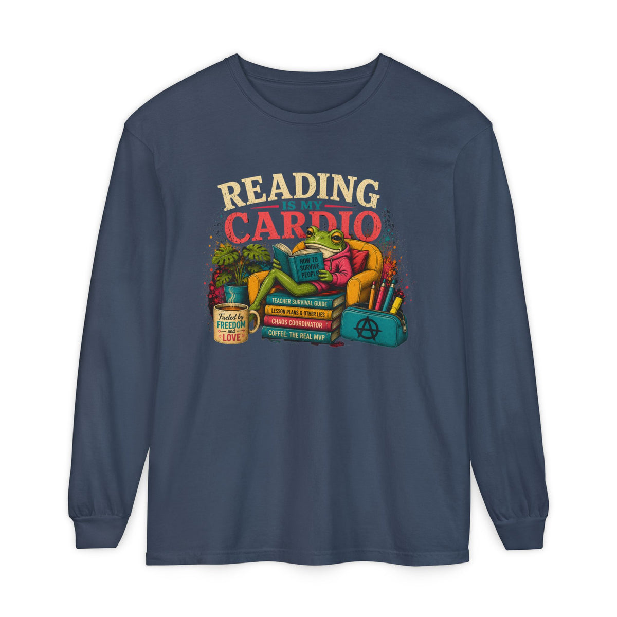Reading Is My Cardio Long Sleeve Tee | Stack of Books Illustration