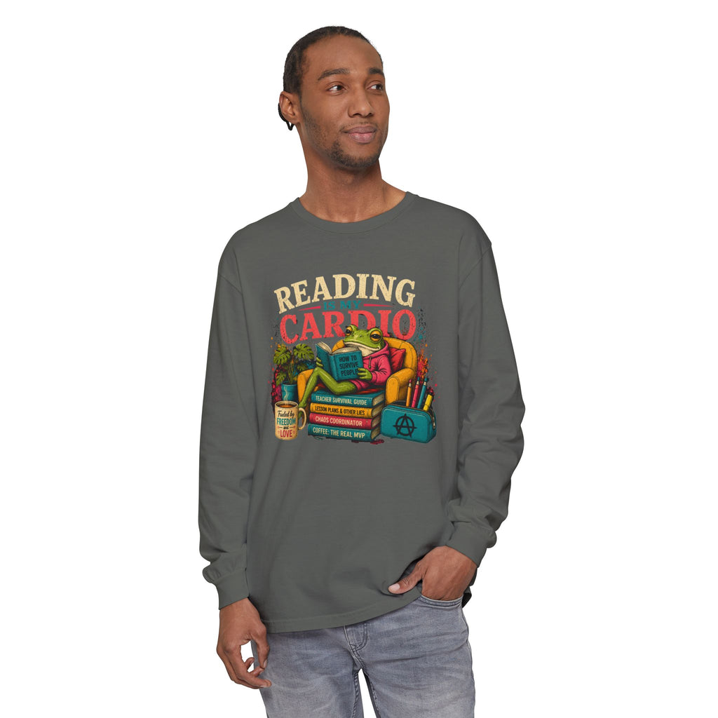Reading Is My Cardio Long Sleeve Tee | Stack of Books Illustration
