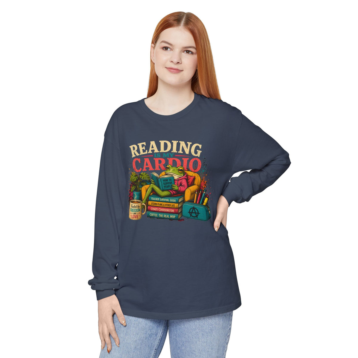 Reading Is My Cardio Long Sleeve Tee | Stack of Books Illustration